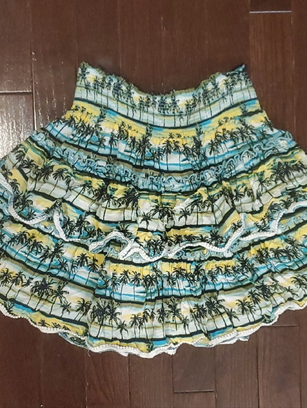 Matilda Jane Reflections Of Paradise Palm-Print Ruffle Skirt XS extra Small